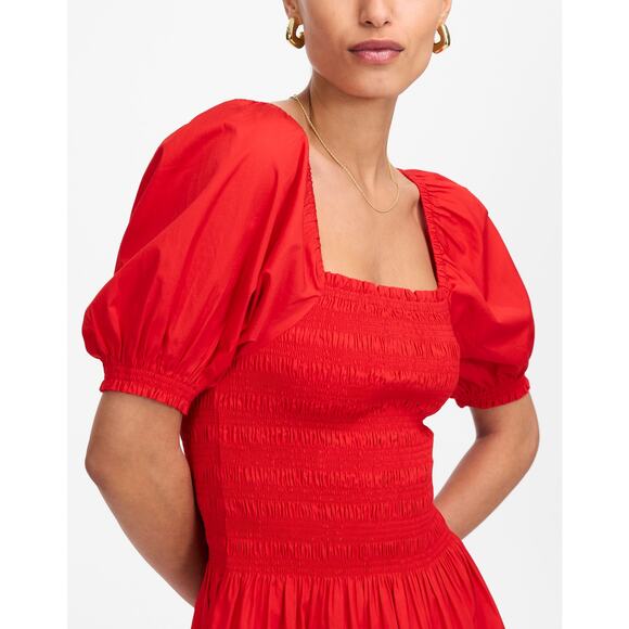 Madewell Women's Poplin Smocked Puff Sleeve Midi Dress NV027 Cerise Size M NWT - Picture 4 of 6